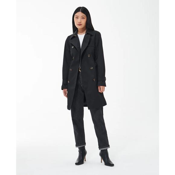 BARBOUR SHORT GRETA SHOWERPROOF TRENCH COAT BLACK - Picture 2 of 11